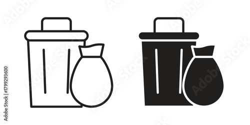 Waste icon illustrations collection. editable stroke outline and flat style
