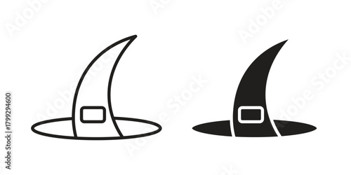 Witch hat icon illustrations collection. editable stroke outline and flat style