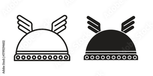 Winged viking helmet icon illustrations collection. editable stroke outline and flat style