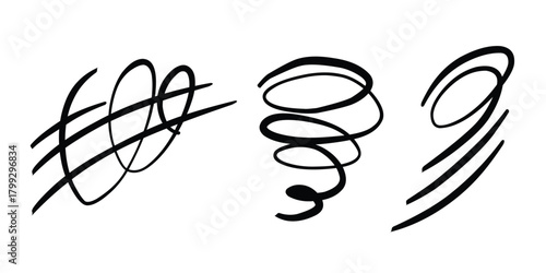 Doodle wind blow, gust, air blow, swirl design elements. isolated on white background. vector hand drawn illustration.