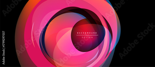Abstract colorful layers create swirling vortex effect. Pink, orange, purple hues dominate design. Text reads background design.