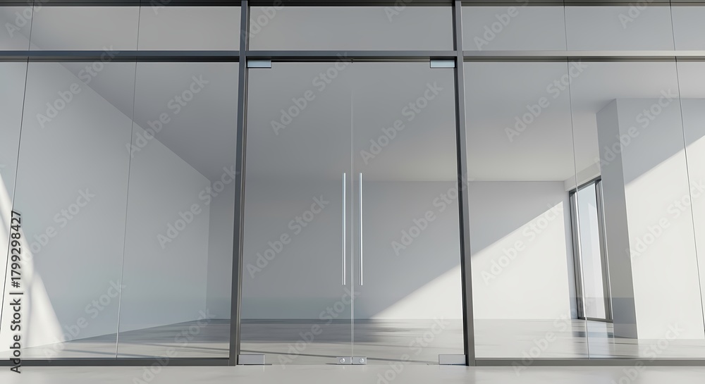 Obraz premium Modern Glass Office Entrance with Natural Light and Sleek Design