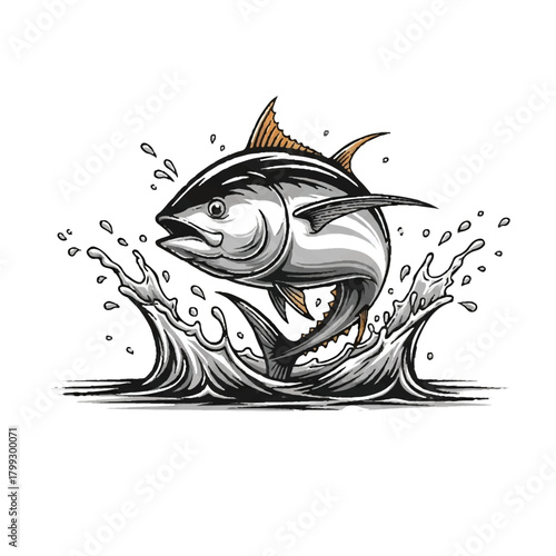 Jumping Tuna Splash Vector – Marine Life Graphic