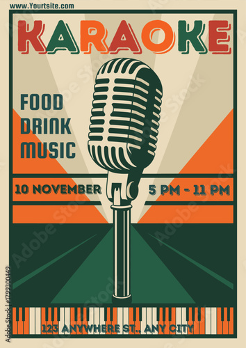 Vintage Retro Karaoke Party Flyer Invitation Template