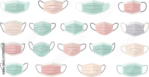 Collection of Colorful Medical Face Masks in Soft Pastel Shades