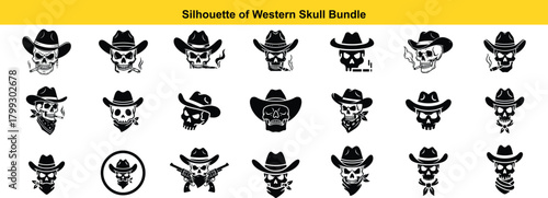 Western Skull Cowboy Silhouette Bundle Collection Vectors Design Elements Set Illustration Pack