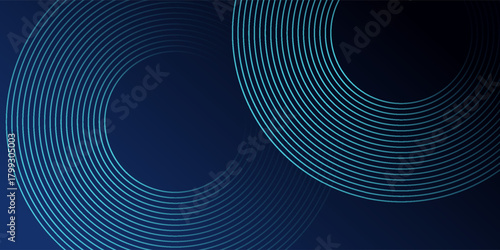 Abstract dark blue gradient background with glowing skin blue geometric circle lines design background vector illustration.