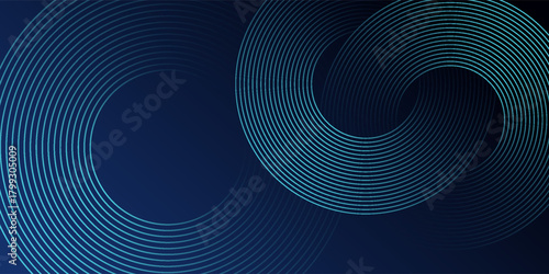 Abstract dark blue gradient background with glowing skin blue geometric circle lines design background vector illustration.