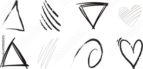 Collection of Hand-Drawn Black and White Geometric Shapes and Symbols