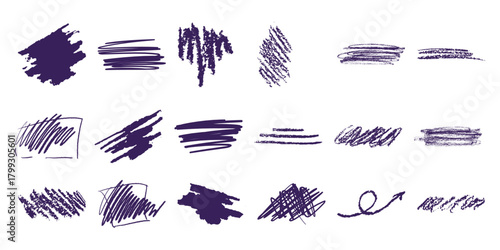 Collection of Hand-Drawn Purple Scribble and Line Art Elements