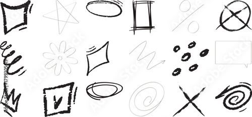 Collection of Hand-Drawn Symbols and Icons on White Background