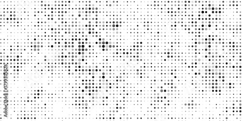 Hexagon halftone gradient texture. Abstract black grunge background. Geometric retro halftone tech overlay. Fading wavy hexagonal pattern backdrop.
