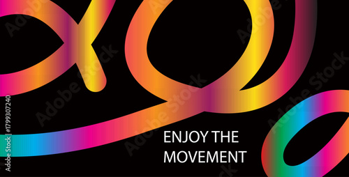 Vibrant 3D Abstract Color Line Pattern: Gradient Wave Shapes and Fun Rainbow Squiggle Ribbons on Dark Background for Modern Graphic Design Projects.