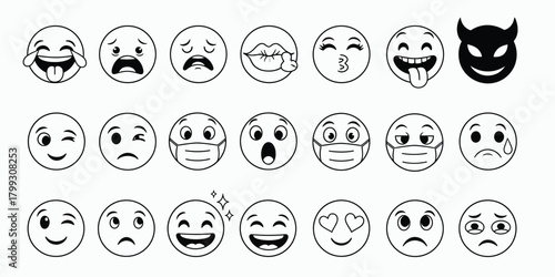 A collection of hand drawn cartoon faces expressing a wide range of emotions and expressions