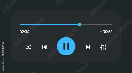 Media music player interface isolated on white background. Multimedia frame template. Mockup live stream window, player. Online broadcasting. Multimedia navigation and music application.