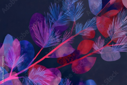 Vibrant Abstract Purple Fern Foliage in Neon Hues