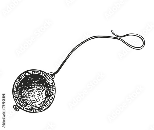 Infuser or tea strainer. Metal device for brewing or infusing leaf tea and herbal drinks. Reusable steel tea strainer isolated on white background. vector illustration for poster, banner, cover, menu