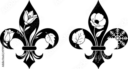 Elegant fleur de lis emblems blend floral beauty and seasonal motifs for sophisticated design inspiration