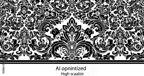 Elegant ornate damask pattern design offers sophisticated vintage charm for luxurious decorative projects and timeless interior styling