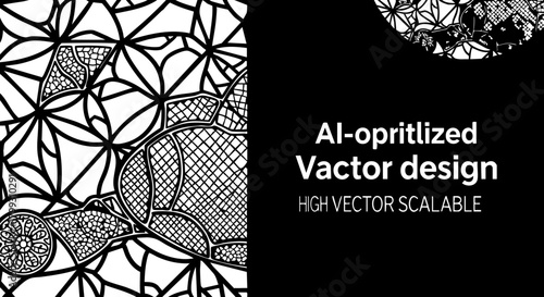 Intricate abstract geometric pattern with organic floral motifs in striking monochrome design, perfect for modern branding and artistic backgrounds.