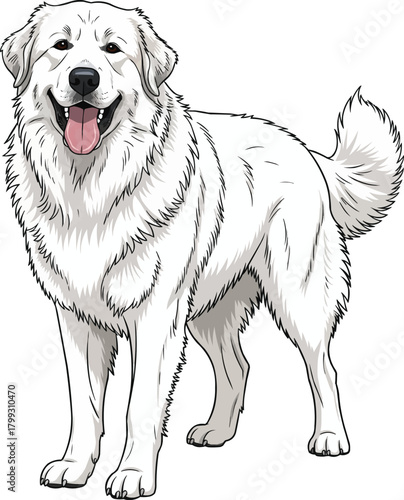 Great Pyrenees dog happy panting cute vector illustration