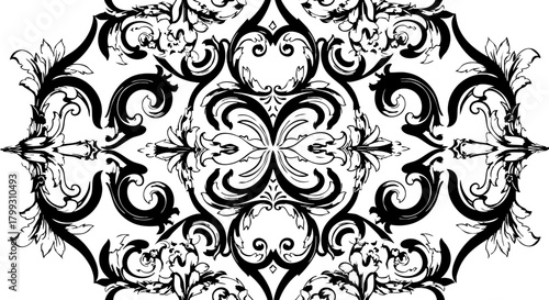 Elegant black and white ornamental flourish design, perfect for luxury branding, invitations, and decorative accents, adding sophisticated visual appeal.