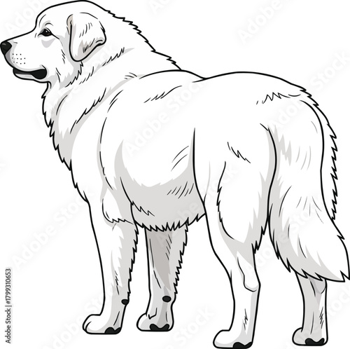 Great Pyrenees dog standing rear view pose vector illustration