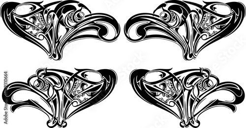 Elegant Art Nouveau flourishes create a stunning symmetrical decorative pattern perfect for sophisticated design projects and vintage aesthetics