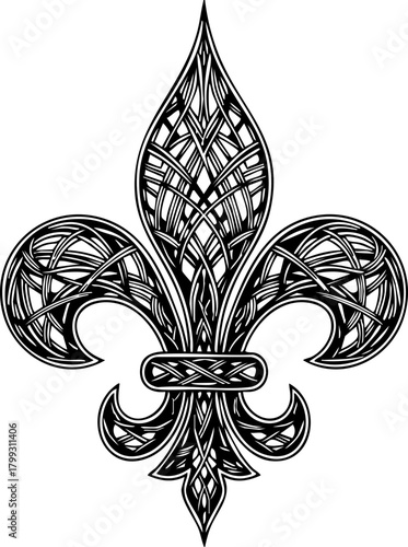 Intricate black and white ornate fleur de lis symbol conveying elegance history and sophisticated design for premium branding and artistic projects