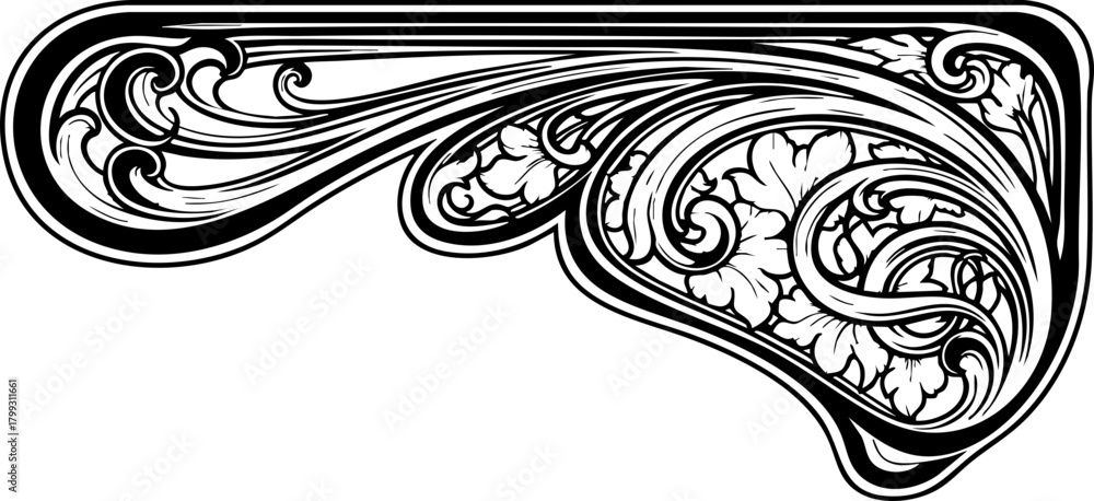 Fototapeta premium Elegant Art Nouveau floral flourish design element adds vintage charm to invitations, borders, and decorative projects