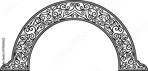 Elegant ornate archway with intricate scrollwork and decorative flourishes, perfect for architectural design or vintage invitations