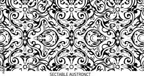 Intricate black and white baroque damask pattern evokes timeless elegance and luxurious sophistication for opulent designs.