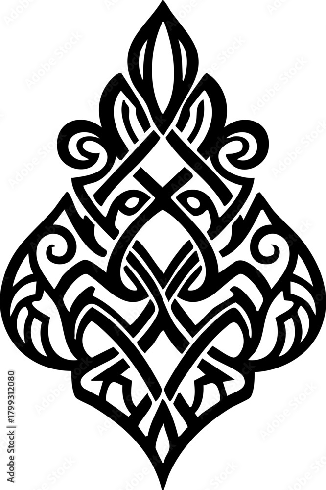 Fototapeta premium Elegant black ornate decorative flourish design element with intricate knotwork and flowing curves, perfect for sophisticated branding and artistic projects.