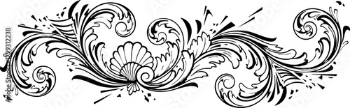 Elegant ornamental flourish with seashell motif adds sophisticated vintage charm to any design project