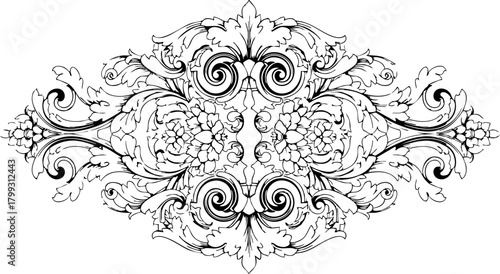 Elegant ornamental flourish with intricate scrollwork and floral details, perfect for classic designs and luxurious branding applications.