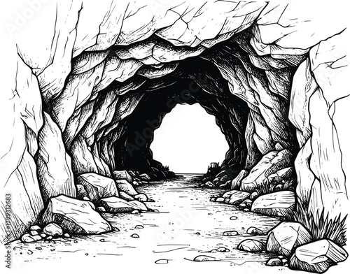 Rocky Tunnel Cave Sketch Art 