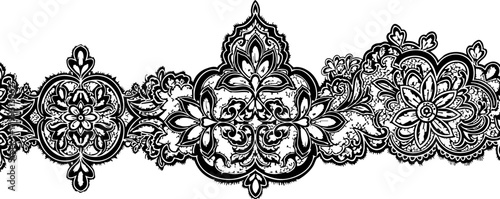 Elegant black and white ornate floral border design for decorative elements, invitations, and crafting projects