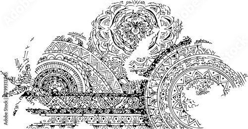 Intricate mandala art with tribal patterns and organic brush strokes creates a visually stunning bohemian-inspired design perfect for creative projects