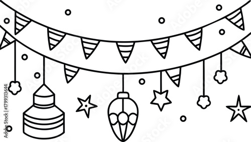 Festive bunting flags and lanterns for celebration and party decor