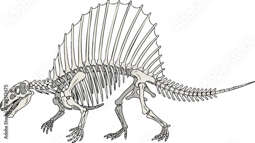 Skeleton of Dimetrodon A Prehistoric Reptile Illustration