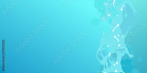 Abstract turquoise blue gradient background with dynamic splash and paint splatter elements on the right side