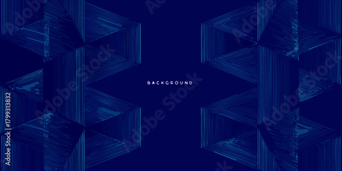 Abstract geometric background with blue lines forming hexagonal shapes on a dark blue backdrop
