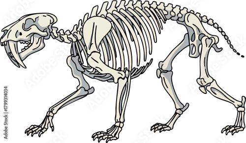 Skeletal Remains A Cartoon Illustration of a Saber-Toothed Cat's Bones