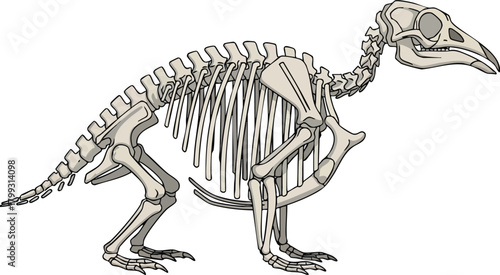 Ancient Animal Skeleton Illustration on White Background