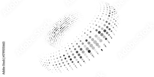 Vector Geometric Halftone Hexagon Shapes Technology Oscillation Wave Abstract Background. Hexagonal Retro Simple Pattern. Minimal 80s Style Dynamic Tech Wallpaper