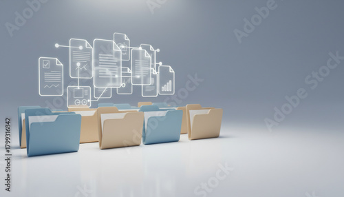 Digital Document Management, Files Flowing from Organized Folders, Streamlining Information and Data for Efficient Business Operations