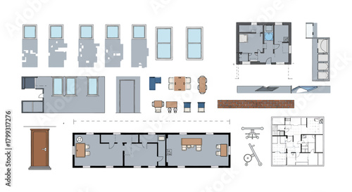 floorplan architectural blueprint showcasing interior design furniture arrangement in modern household line art human figures perfect for rebuild floorplan ideas