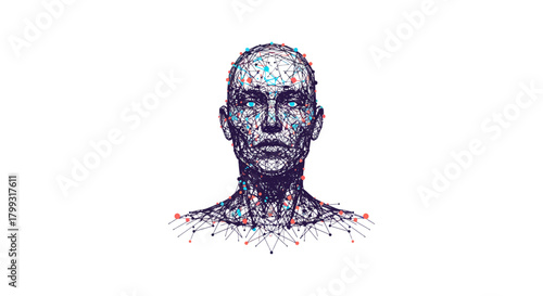 ai human head made of neural network lines and glowing nodes representing data processing machine learning and future technology.