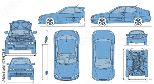 blueprint of a car detailed technical drawings showcasing vehicle design perfect for engineering studies and automotive industry applications offering complete vehicle layout
