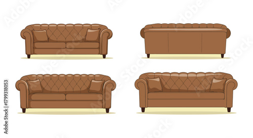 chesterfield sofa illustration four views of a classic couch ideal for interior design projects visualizing furniture plans and home decor styles